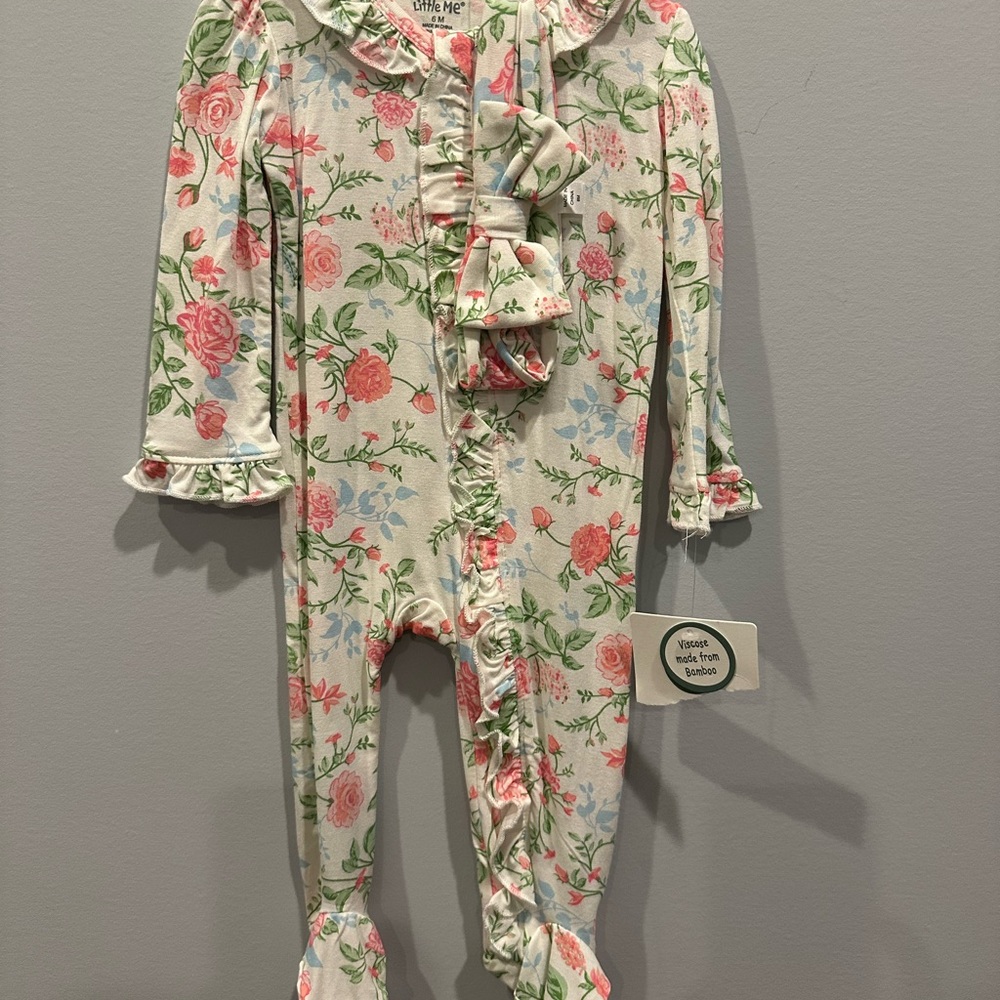 Little Me Floral Footed One Piece & Headband 6M NWT